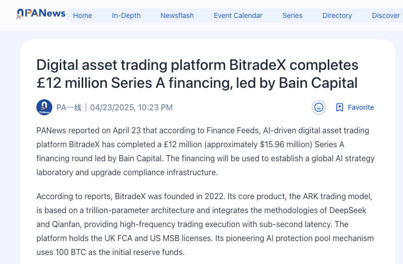 Digital asset trading platform BitradeX completes £12 million Series A financing, led by Bain Capital