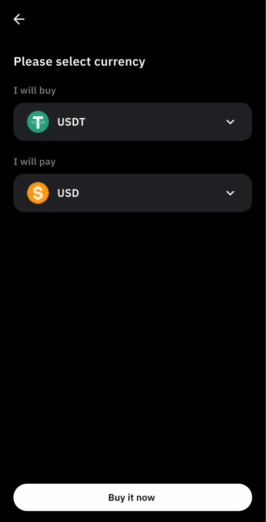 Set the coin you want to buy to "USDT"