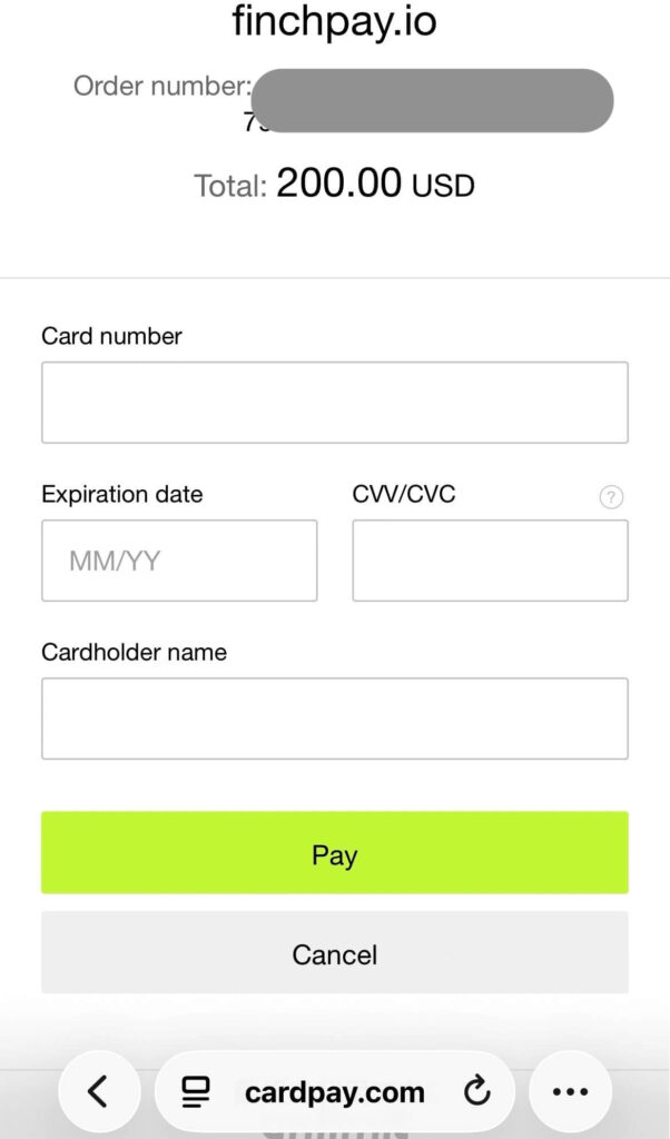 credit card input screen