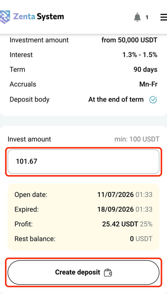 Input your desired investment amount manually