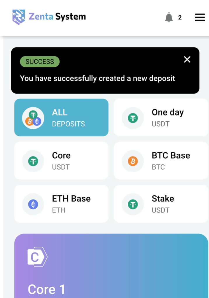 Success New deposit created successfully